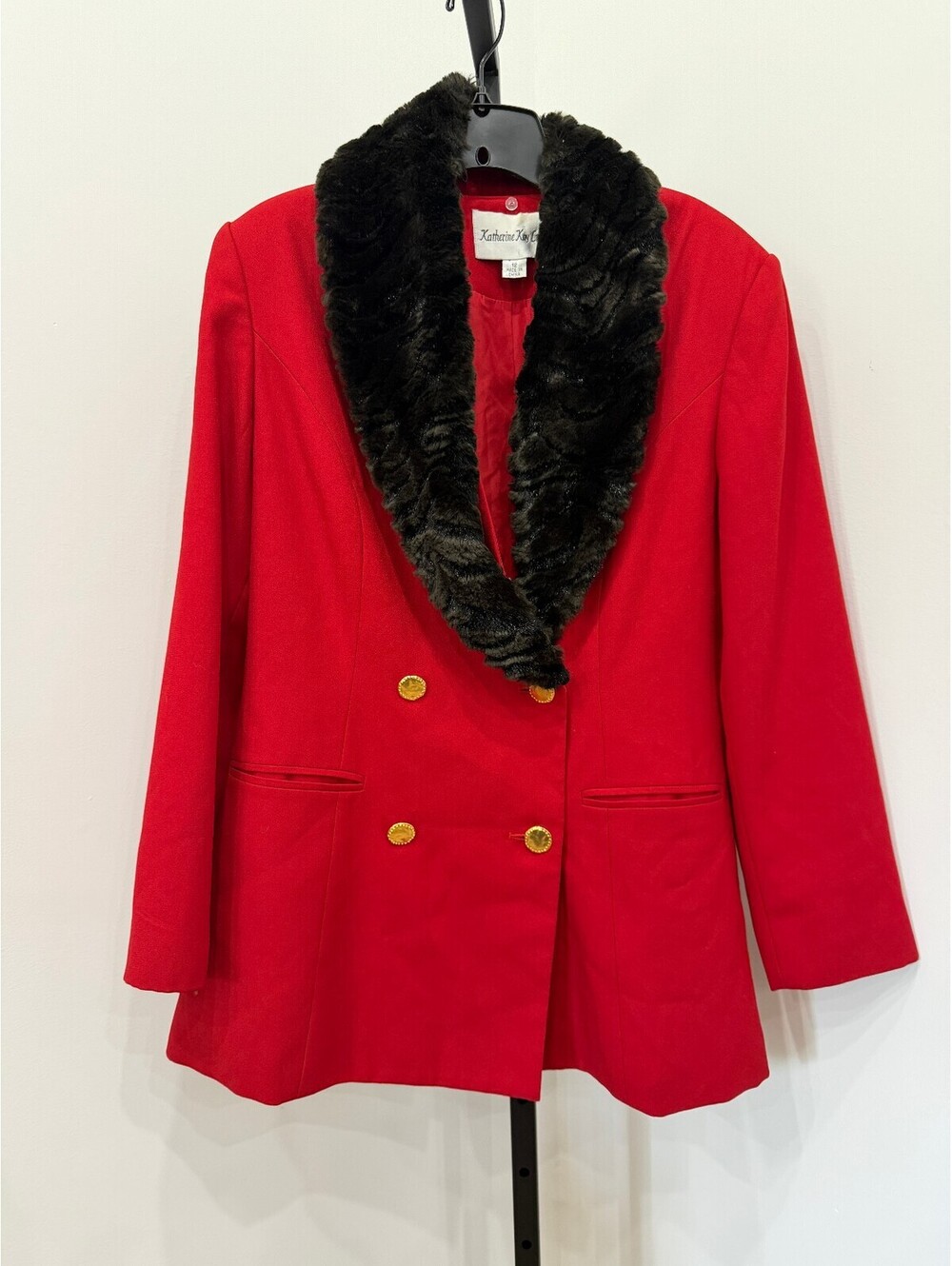 Katherine Kay Ltd. Red Double-Breasted Blazer with Faux Fur Collar Size 12